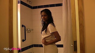Dark Skinned Indian Teen Beauty In Bathroom Taking Shower