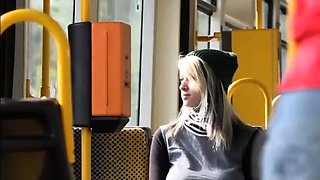 Hot amateur blonde flashing her perfect big tits in public