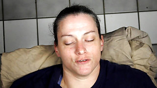 Huge Homemade facial blasting right in her eyes!!! Fixed sound
