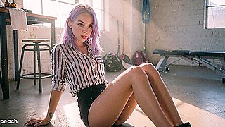 Lavender girl gets drilled in the gym