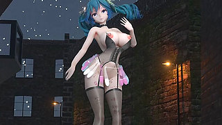 [mmd]miku Princess-party Tonight Meat Urinal Hanging Semen Condom Black Silk Erotic Lingerie