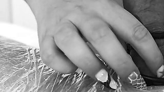 Femdom. a Busty Dominatrix Inserts Dilators Into a Stretch-wrapped Sex Slave's Urethra Until He Orgasms.