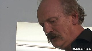 Guy's step-dad pretends to leave and hides in shower