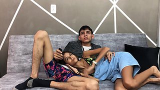 Movie watching turned into tender fuck with skinny Latina stepsister