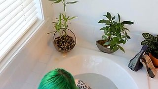 Pink labia close up of naive brunette