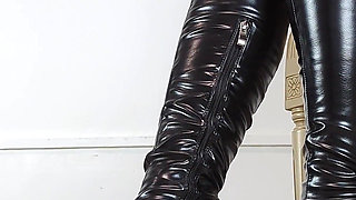 Shoeplay & Walking in Thigh High Boots with High Heels and Black Pantyhose (shoe Collection) - Dame Olga 4K (731)