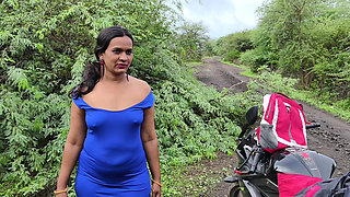 Desi Indian Marathi Kavita Bhabhi ( Vahini ) Fuck Outdoor in Jungle in Doggy Style with Blue Sexy Dress and Dirty Blowjob