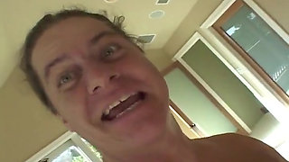 Hot girl bends over as two huge cocks get pushed into her holes simultaneously