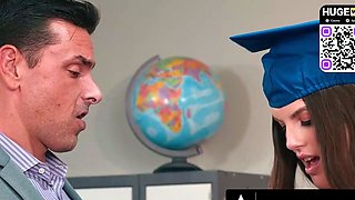 Young student in blue cap with spunk in mouth