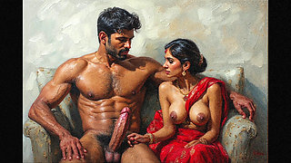 Aunty watches her neighbour uncle fuck his wife and she also joins for a threesome sex.