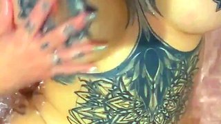 Ebony girl showers her big ass amp masturbating