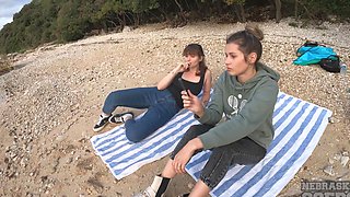 Two lesbians have lesbian sex on the beach with no shame