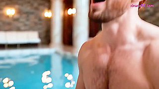 Redhead twink is pounded with deep anal sex & oral in a luxury pool party