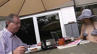 OLDJE - Perfect Natural Teen Fucked by Grandpa Outside Swallows