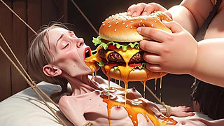 Extremely Skinny Girl Fed by Massive SSBBW - Extreme Feederism Contrast
