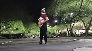 Friday Night Lights: Horny BBW Wife Flashes Big Natural Tits for BBC Outside