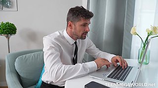 Skinny brunette hoe gets fucked by her husband