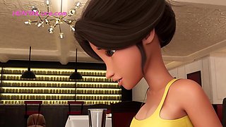 Personal Service ● Restaurant Bliss: Busty Waitress Sucks Shemale Cock Under Table