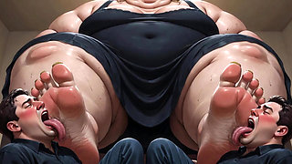 Obese SSBBW Foot Domination - Male Slaves Cleaning Her Big Soft Feet