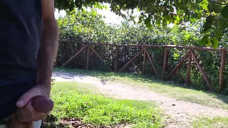 Redhead teen saw him masturbating on her in the park and decide to give a blowjob POV