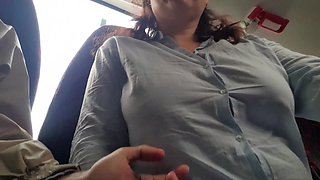 Hot MILF caught on bus watching her amateur babe getting drilled