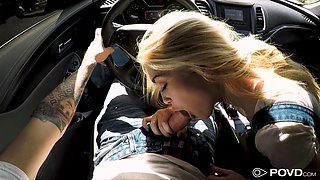 Blonde slut Anastasia Knight enjoying a yummy boner in a car