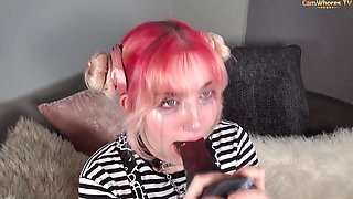 insane mega-slut boinks her jaws harsh with monstrous fake penis