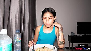 Feeding my Thai GF with food and my cock