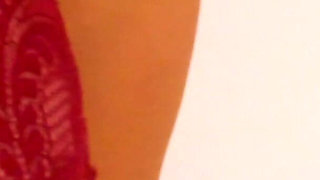 Wifey Wears Sexy Red Lingerie with Her Perfect Tits