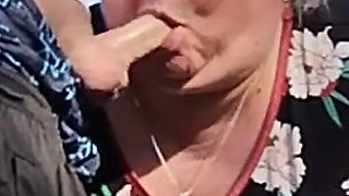 Mother-in-law Holds My Dick While I Pee and Then Sucks It in Public