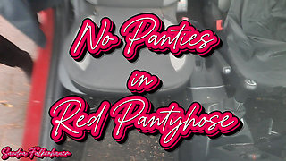 No Panty in Red Pantyhose