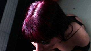 Amateur brunette in latex lingerie fucks hardcore in kitchen