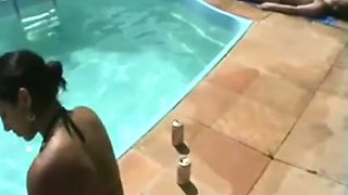 Lusty Brazilian tramps having fun at a poolside