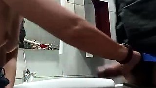 MILF get facial after hard anal pounding in public toilet li