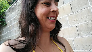 Amateur Brazilian Wife Teasing in Micro Bikini Outdoor Flashing