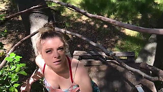 Stepmom helps stepson cum in his treehouse