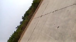 Stepsister-in-law Is Walking On The Bridge By The Roadside, Getting Down On The Shore, Stepsister-in-law Started Taking Her Clothes From The Toilet And Fingering Her Pussy