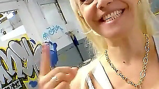 Blonde teen Debora is fucked by the cameraman during a shooting in the lost place