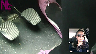 Driving in Black Thick Nylons and Pink Flats