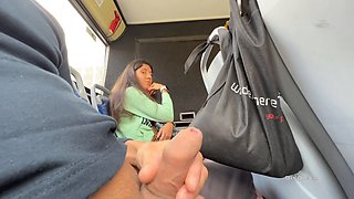 Katty West gives a public bus blowjob, milking and gargling a stranger's beef whistle!