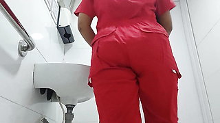 Nurse in office bathroom