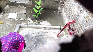 I see my step aunty and my step uncle taking a bath