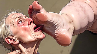 Old Granny Sucking Fat BBW Feet - Extremely Horny Foot Worship