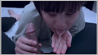 Short-cut College Student With Dark Hair Gets Oral Ejaculation In A Thick Blowjob And A Lot Of Sperm