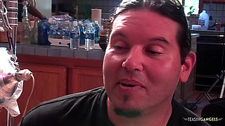 First job after hopping the border for the Mexican blonde is to please his cock