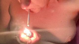 Smoking in bed and playing with my natural tits at 5am