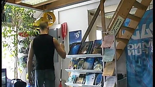 A Pretty Saleswoman Fucked by Her Boss and a Customer in the Store.