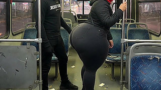 Big Ass Girl in Pink Leggings on the Bus Strips to Pink Thong