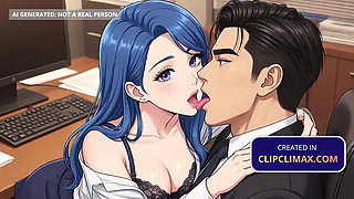 Anime Secretary Seduces Boss in Empty Office: Kiss, Blowjob & Cowgirl Hentai Sex Using Skirt & Stockings - Coworker Sex
