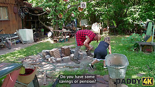 DADDY4K. Surprise sex with Daddy's huge cock while the boyfriend is fixing the floor